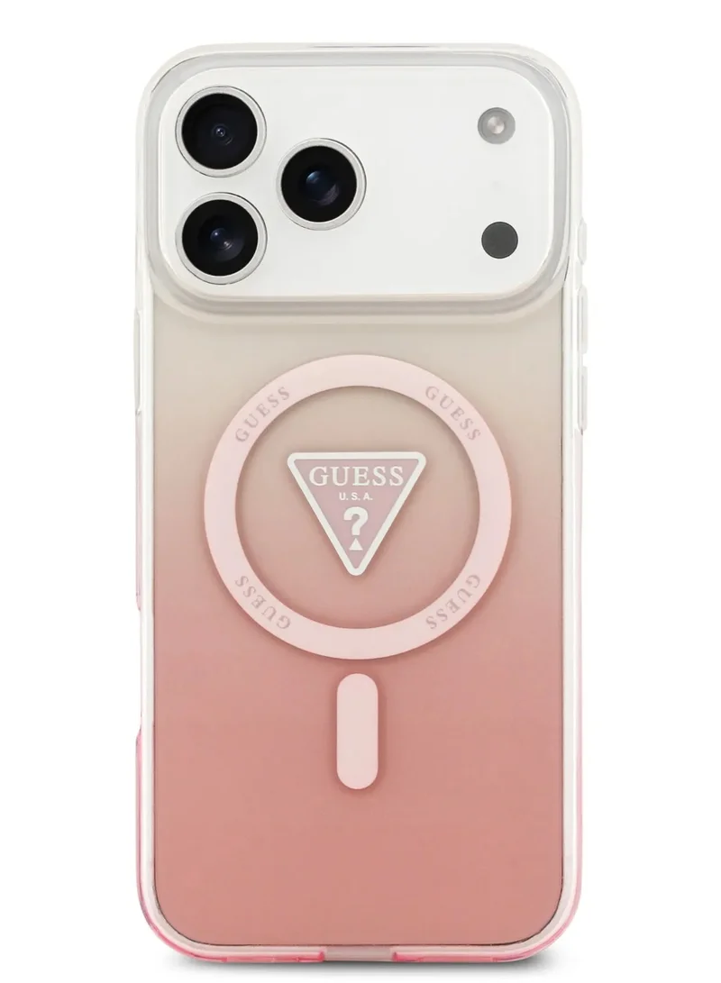 GUESS iPhone 17 Pro MagSafe Case IML Gradient with Printed Triangle Logo / Easy Snap On / Drop Protection / Slim Profile / Lightweight Back Cover - Pink