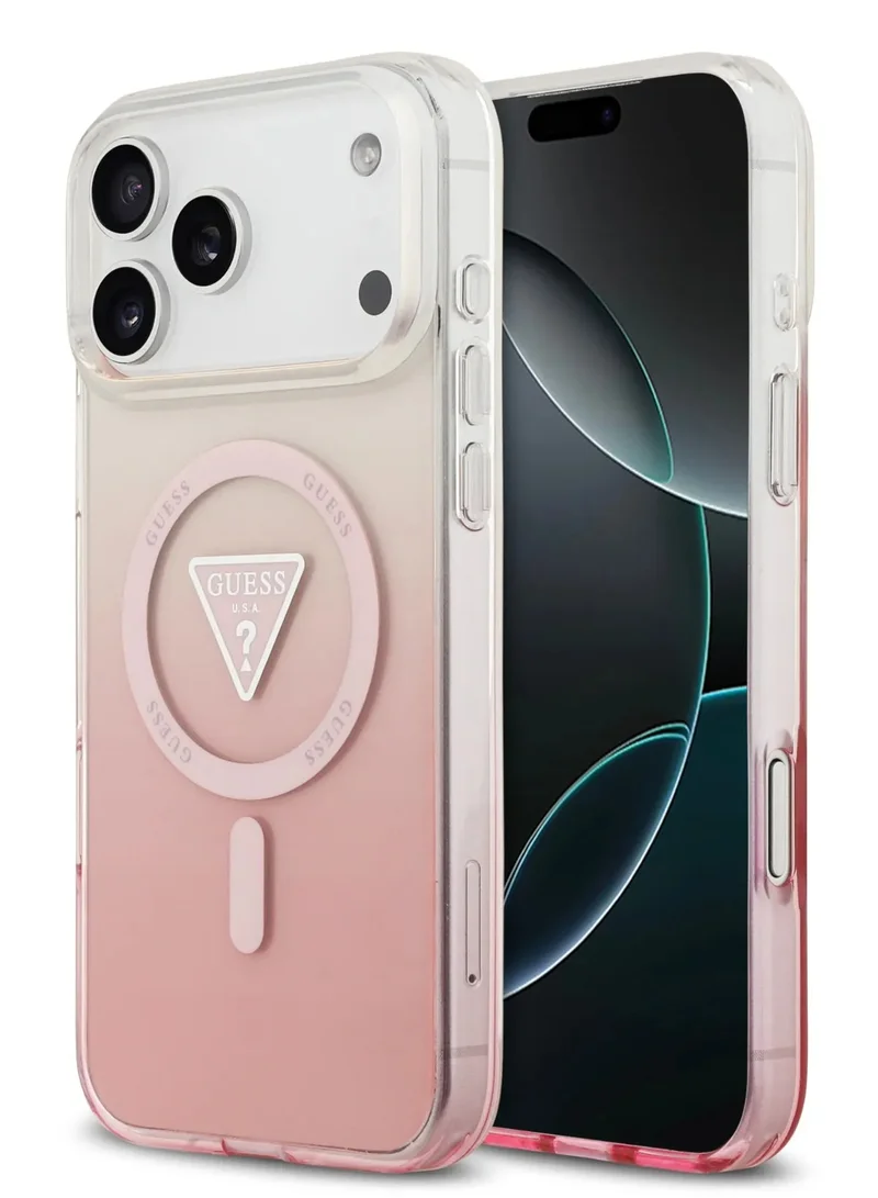 GUESS iPhone 17 Pro MagSafe Case IML Gradient with Printed Triangle Logo / Easy Snap On / Drop Protection / Slim Profile / Lightweight Back Cover - Pink