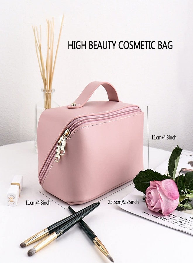 MAMUNU Large Capacity Cosmetic Bag, Travel Cosmetic Storage Bag with Handle, Portable Zipper Cosmetic Bag Toiletry Bag Makeup Bag Large with Compartments for Women Girls - Image 2