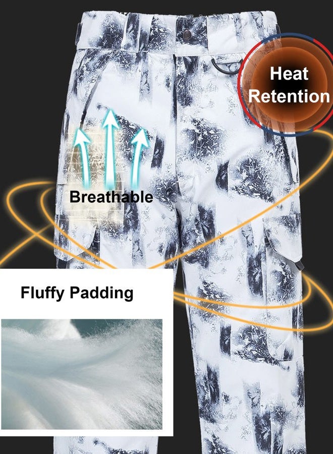 CREATMO US Men's Snow Pants Ski Bibs Waterproof Insulated Winter Snowboard Cargo, Black White, XXL - Image 4