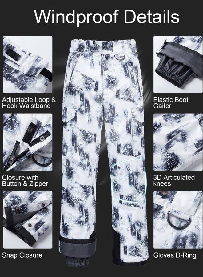 CREATMO US Men's Snow Pants Ski Bibs Waterproof Insulated Winter Snowboard Cargo, Black White, XXL - Image 5