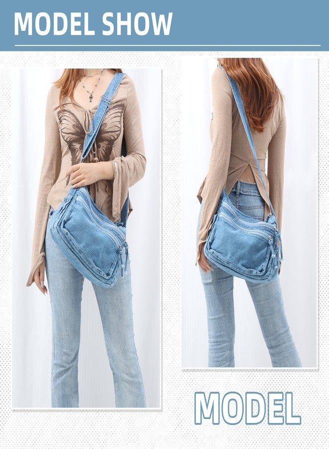 SUKUTU Denim Shoulder Bag for Women Canvas Messenger Bag Casual Retro Lightweight Crossbody Handbags - Image 2