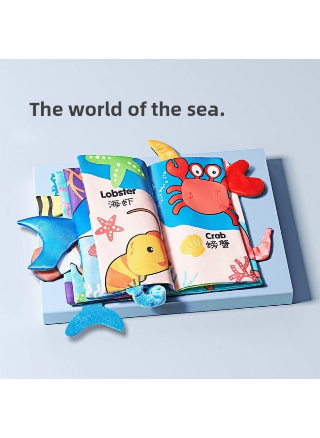 Generic Baby Cloth Book Tail Stereo Band Beep Tear Not Bite Washable Early Education Cognitive Toy-Color:Marine Series  - Image 1