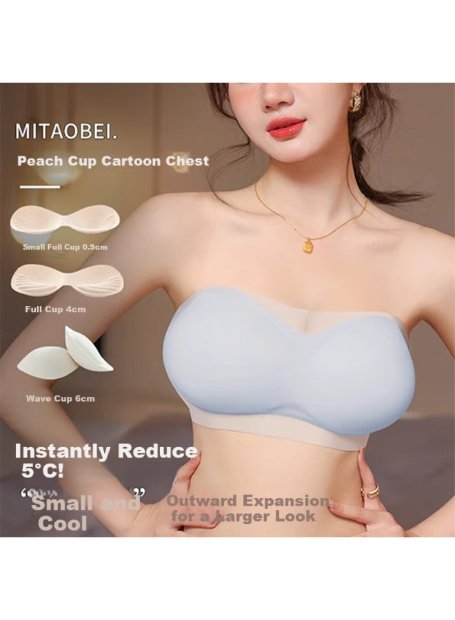 Modaier Ice Silk Strapless Bra, Wide-set Bra, Push-up Bra For Small Enhancing Bra, Cartoon Bra Pads, Seamless Bandeau