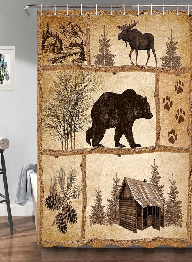 Bzhilja Rustic Cabin Shower Curtain Set, Farmhouse Country Antique Bear Moose Forest Vintage Wood Decor Bath Curtain，Hunting Camping Waterproof Fabric Bathroom Accessories Set, 69x70 inch with Hooks - Image 4