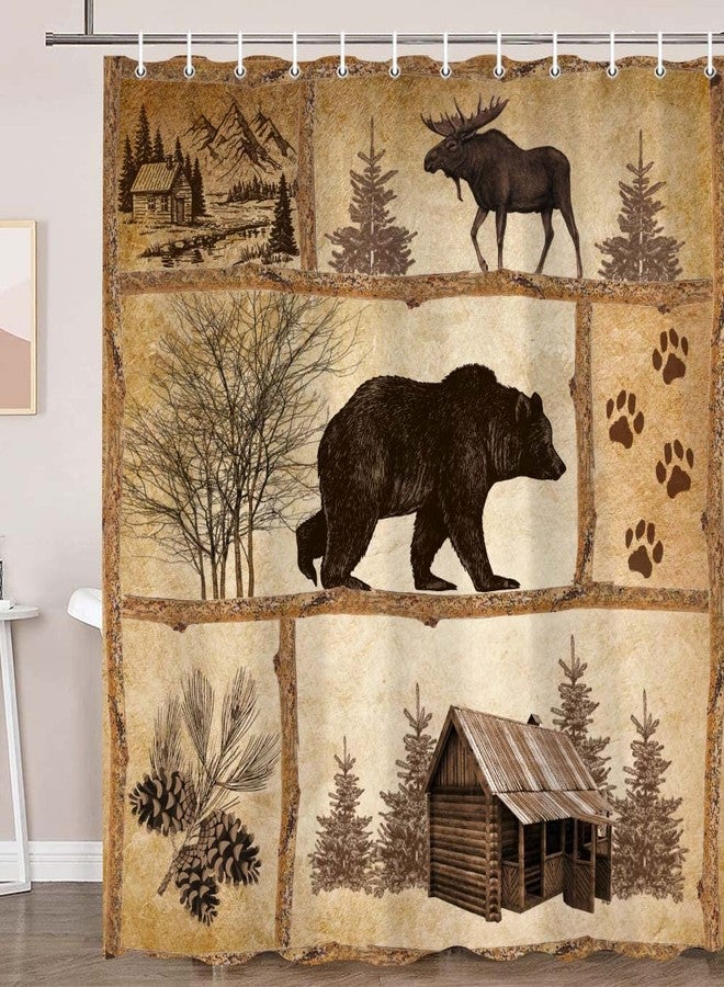 Bzhilja Rustic Cabin Shower Curtain Set, Farmhouse Country Antique Bear Moose Forest Vintage Wood Decor Bath Curtain，Hunting Camping Waterproof Fabric Bathroom Accessories Set, 69x70 inch with Hooks - Image 5