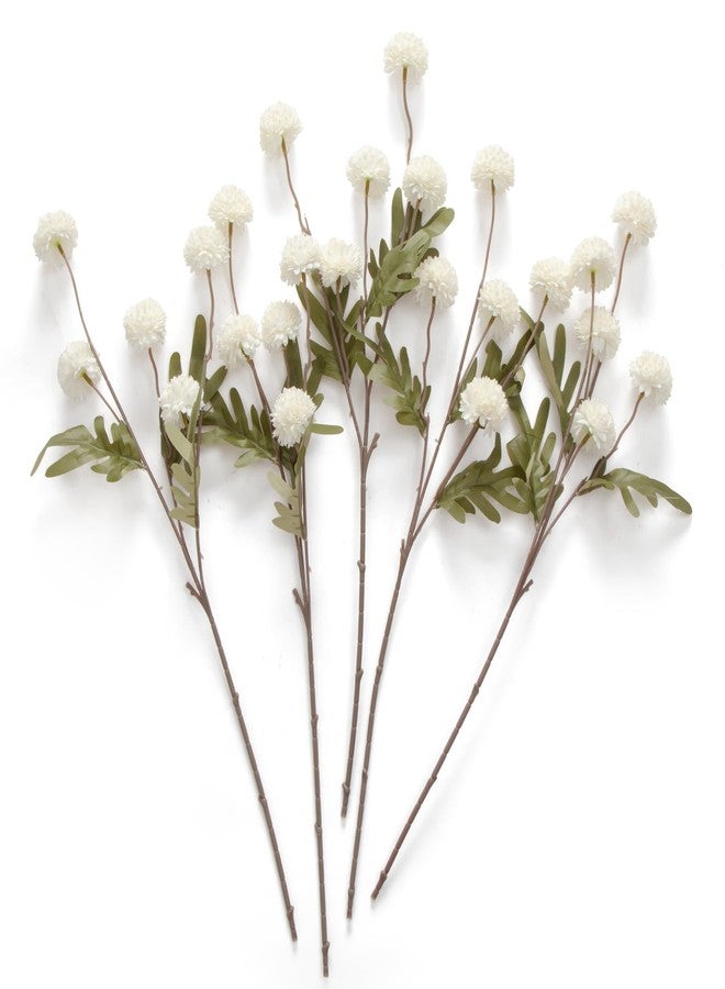 Laelfe Artificial Kiku Flower White - 5 Pcs Fake Pompon Mums Silk Small Chrysanthemum Faux Ball Fall Flower Stem Decor for Autumn Wedding Filler DIY Bouquet Centerpieces Arrangements Shower - Image 1