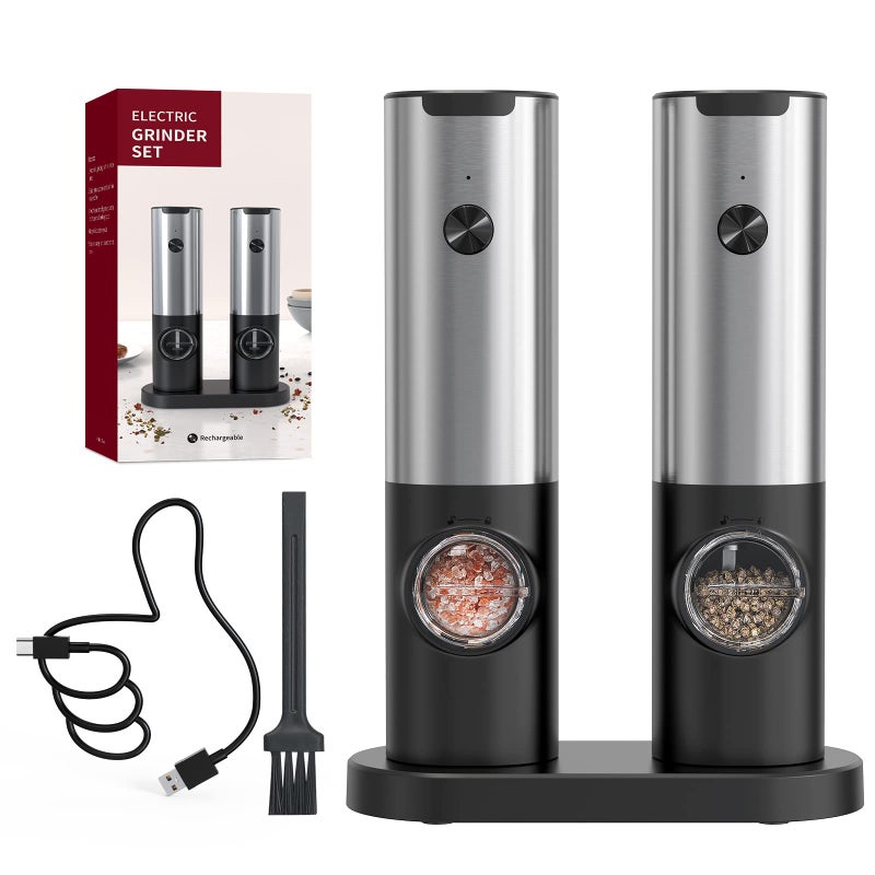 CIRCLE JOY Electric Pepper Grinder Set Stainless Steel Spice Grinder with Ceramic Grind and Adjustable Coarseness USB Rechargeable Salt Mills No Pepper or Salt Included
