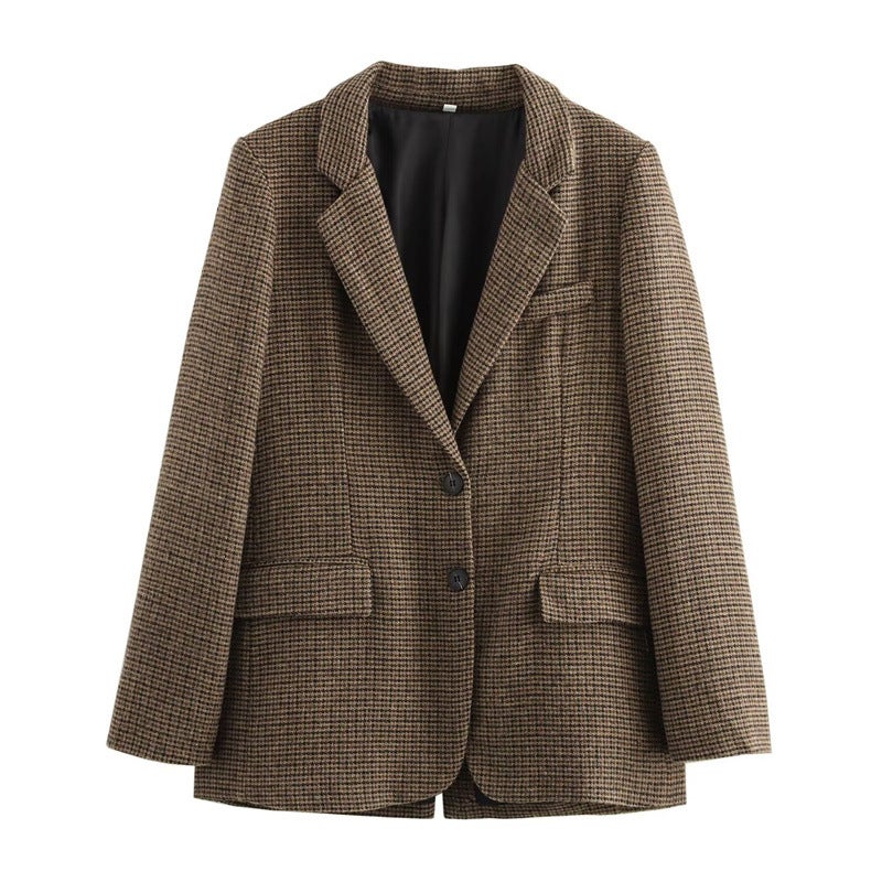 ZR Womens European and American Style 2024 Autumn and Winter New Urban Style Loose Wool Blended Plaid Suit Jacket 62 Picture color