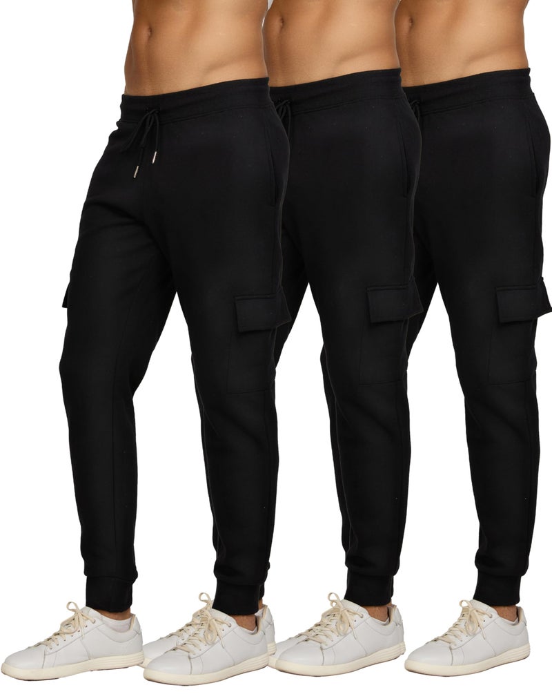 PURE CHAMP Mens 3 Pack Fleece Cargo Pants Active Athletic Mens Sweatpants Workout Jogger Drawstring Size S-3XL (SET4 Size Small) - Image 1