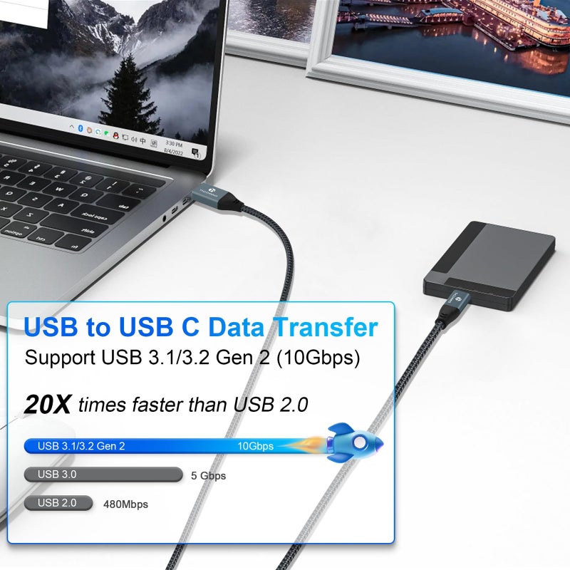 Thzzhnno USB A to USB C Cable 3.3FT, USB 3.1 USB 3.2 Gen2 10Gbps Data Transfer Cable Cord for Samsung Galaxy/iPhone 15/MacBook Pro/iPad Pro - Image 3