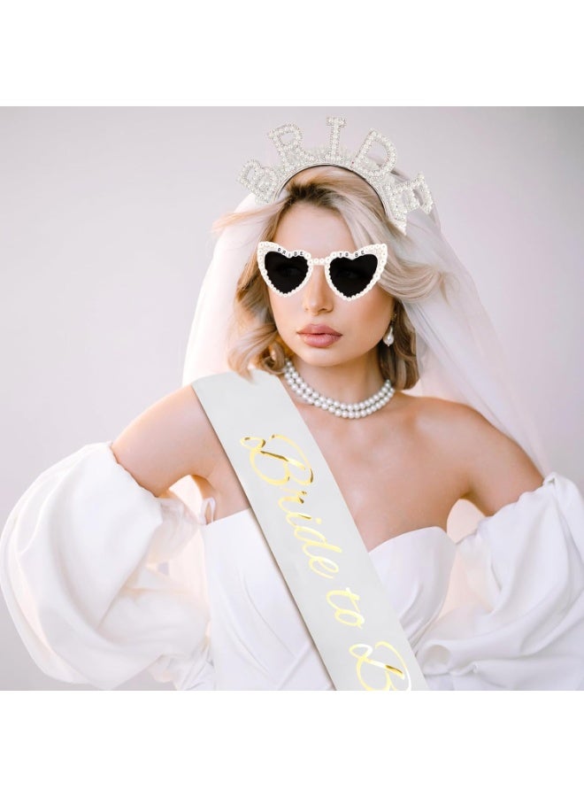 4PCS Bridal Set - Bride Headband, Heart-Shaped Sunglasses, “Bride to Be”Sash & Veil - Bachelorette Party, Bridal Shower, Wedding Photos & Ceremony - Image 2