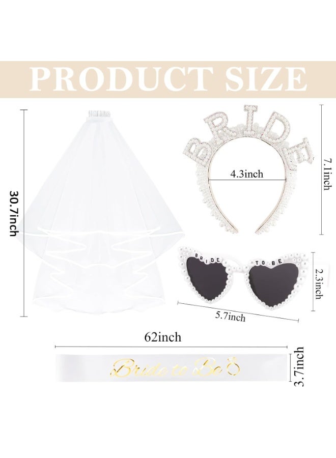 4PCS Bridal Set - Bride Headband, Heart-Shaped Sunglasses, “Bride to Be”Sash & Veil - Bachelorette Party, Bridal Shower, Wedding Photos & Ceremony - Image 4
