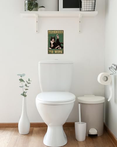 ALKB Bathroom Tuxedo Cat Sign - Remember to Wipe - Cat Lover Gift 8x12 Inch Vintage Metal Sign for Bathroom Decorations - Image 3