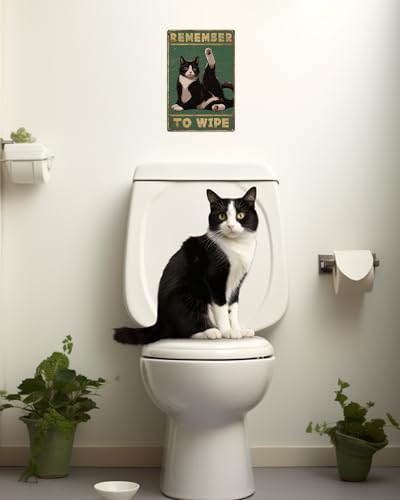 ALKB Bathroom Tuxedo Cat Sign - Remember to Wipe - Cat Lover Gift 8x12 Inch Vintage Metal Sign for Bathroom Decorations - Image 2