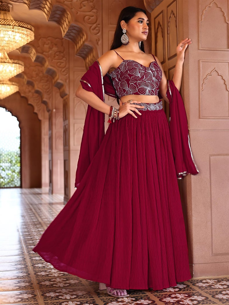 PURVAJA Women's Crush Silk Semi-Stitched Lehenga choli (Rifat-Red_Red_Free Size) - Image 2