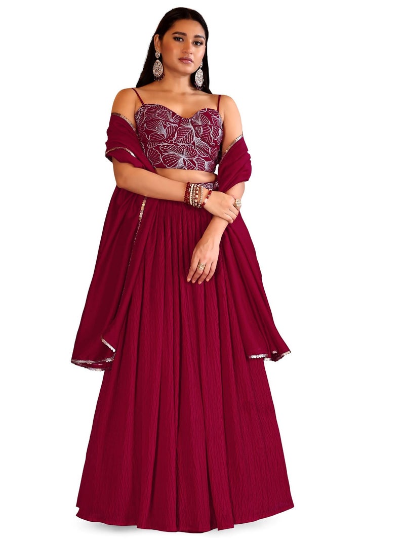PURVAJA Women's Crush Silk Semi-Stitched Lehenga choli (Rifat-Red_Red_Free Size) - Image 1