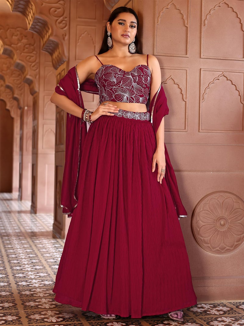 PURVAJA Women's Crush Silk Semi-Stitched Lehenga choli (Rifat-Red_Red_Free Size) - Image 4