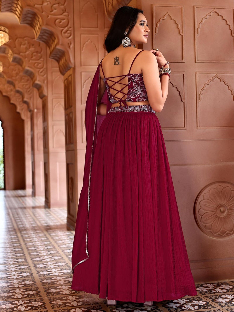 PURVAJA Women's Crush Silk Semi-Stitched Lehenga choli (Rifat-Red_Red_Free Size) - Image 3