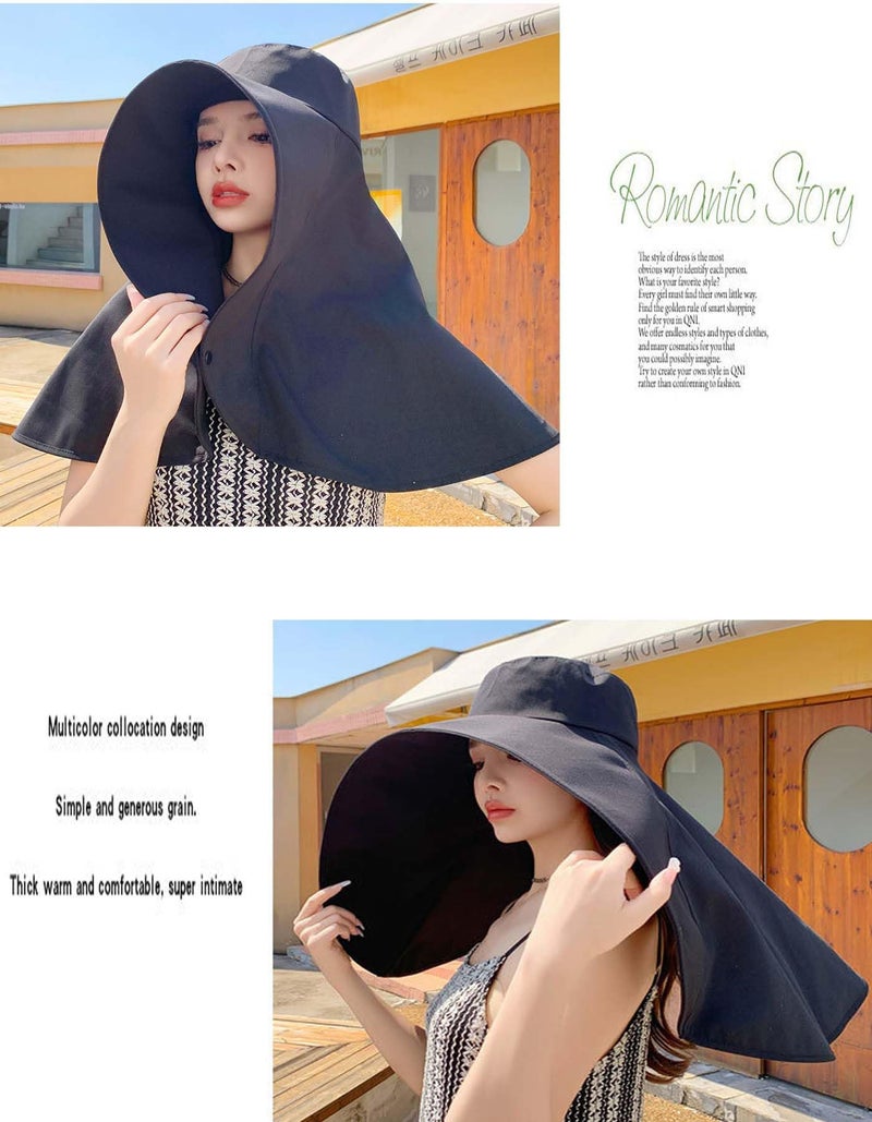 WUODHTW Sun Hats Women Sun Protection Wide Brim Shawl with Neck Flap Hiking Visor Hat Fishing Hat UV Protection Beach Hats Black - Image 5