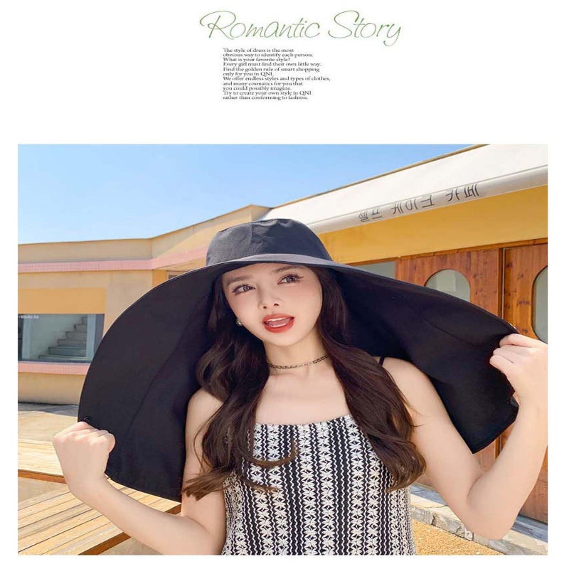 WUODHTW Sun Hats Women Sun Protection Wide Brim Shawl with Neck Flap Hiking Visor Hat Fishing Hat UV Protection Beach Hats Black - Image 3