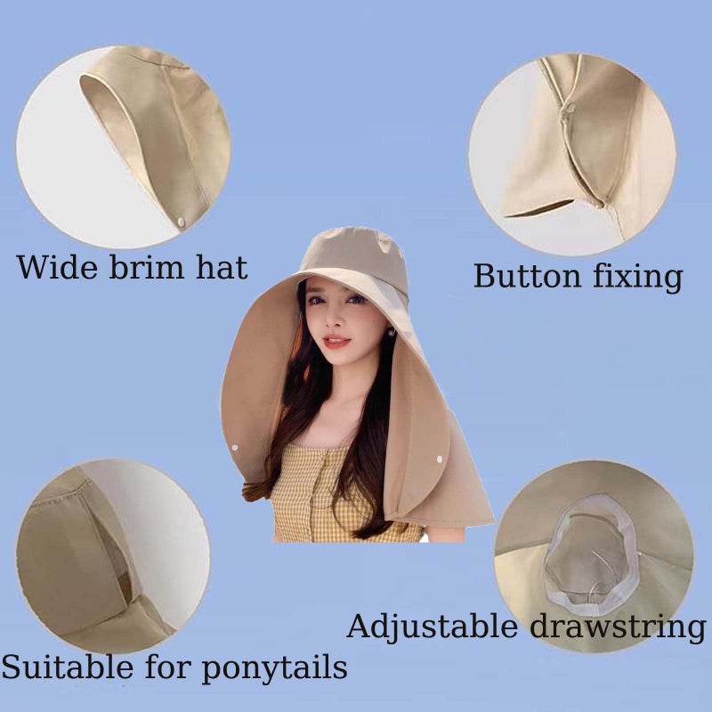 WUODHTW Sun Hats Women Sun Protection Wide Brim Shawl with Neck Flap Hiking Visor Hat Fishing Hat UV Protection Beach Hats Black - Image 4