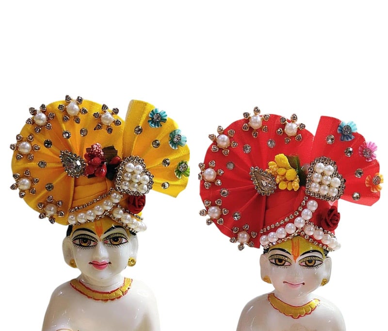 Partish Laddu Gopal Heavy Dresses Size 2 with Pagdi, Mala and Bansuri l Ladoo Gopal Dress l Kanha Ji Dress |Thakur Ji Bal Gopal Poshak Size 0 1 2 4 5 6 (Red & Yellow) - Image 4