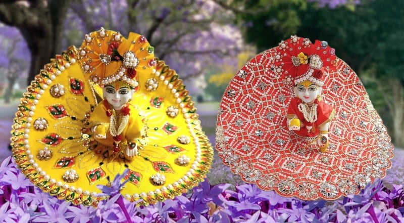 Partish Laddu Gopal Heavy Dresses Size 2 with Pagdi, Mala and Bansuri l Ladoo Gopal Dress l Kanha Ji Dress |Thakur Ji Bal Gopal Poshak Size 0 1 2 4 5 6 (Red & Yellow) - Image 5