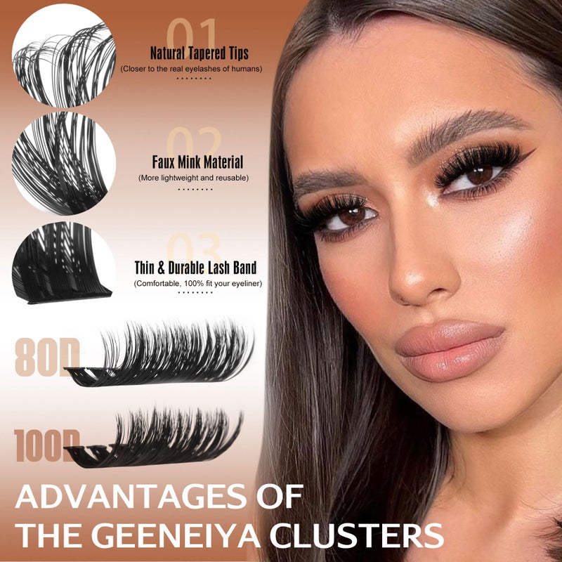 Geeneiya Volume Lash Clusters Kit DIY Lash Extension Kit D Curl Eyelash Extensions with White Lash Bond and Seal Waterproof Tweezers, 10-18MM Cluster Lashes with White Lash Glue - Image 3