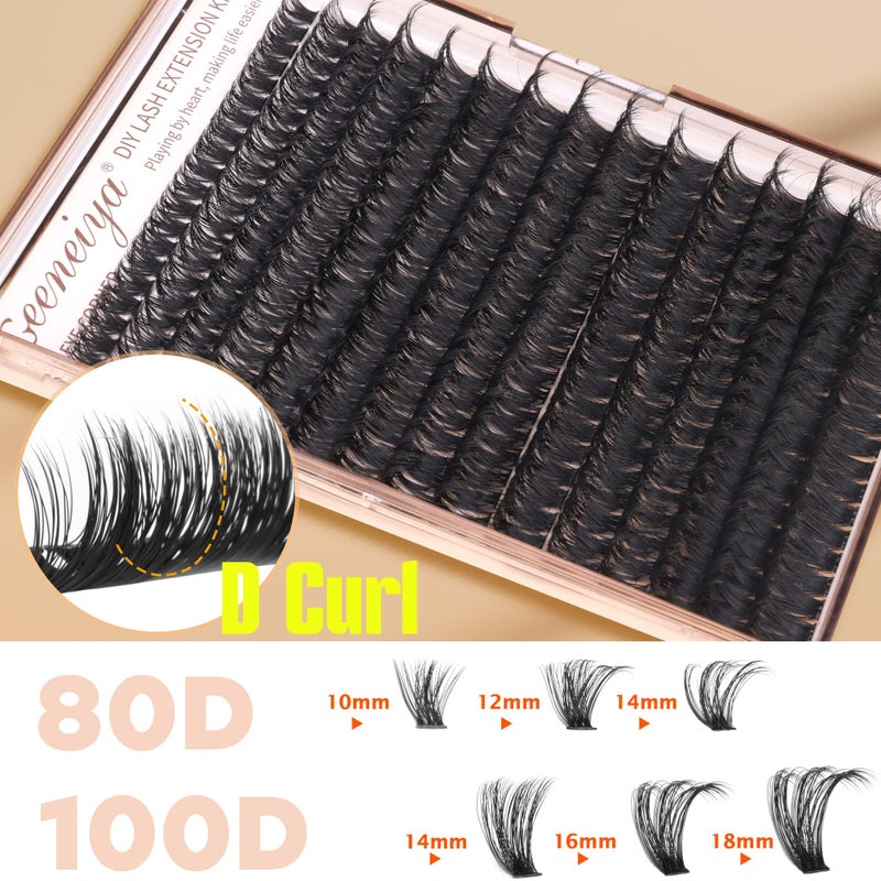 Geeneiya Volume Lash Clusters Kit DIY Lash Extension Kit D Curl Eyelash Extensions with White Lash Bond and Seal Waterproof Tweezers, 10-18MM Cluster Lashes with White Lash Glue - Image 4