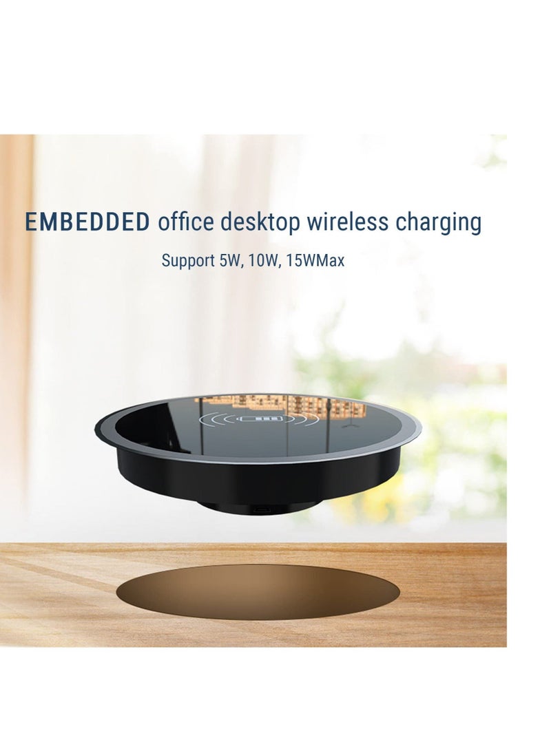 General Recessed Desk Wireless Charger, 15W Fast Charging Pad Phone Charger, Hidden Desk Grommet Qi Wireless Charger, for All Phones with Wireless Charging (Black)  - Image 4
