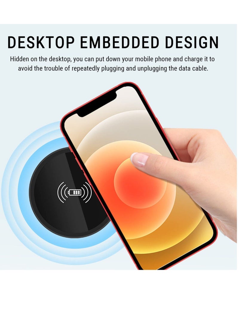 General Recessed Desk Wireless Charger, 15W Fast Charging Pad Phone Charger, Hidden Desk Grommet Qi Wireless Charger, for All Phones with Wireless Charging (Black)  - Image 5