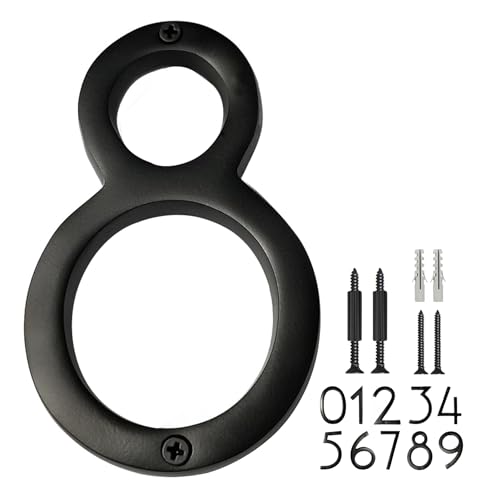 NACH Floating House Numbers, 6 inch Aluminum Black House Numbers for Outside - Number 8, Door Numbers with Mounting Hardware - Image 1
