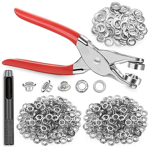 PAXCOO 643Pcs Grommet Tool Kit 12mm 1/2 Inch(Inside Hole Size) Eyelet Kit with 320Pcs Eyelets Grommets, 320Pcs Washers and Grommet Eyelet Pliers for Leather/Belt/Shoes/Crafts - Image 1