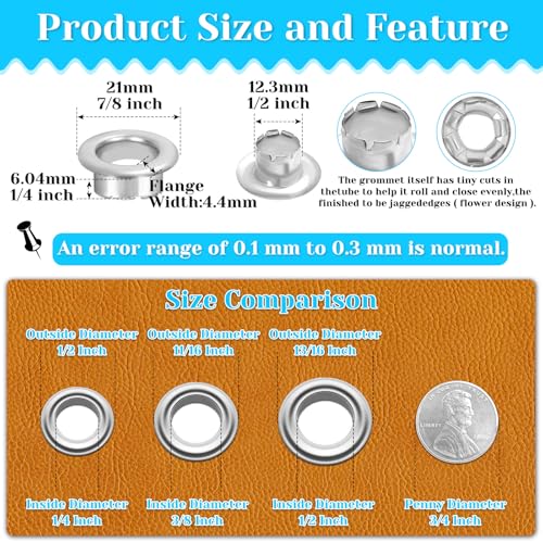 PAXCOO 643Pcs Grommet Tool Kit 12mm 1/2 Inch(Inside Hole Size) Eyelet Kit with 320Pcs Eyelets Grommets, 320Pcs Washers and Grommet Eyelet Pliers for Leather/Belt/Shoes/Crafts - Image 2