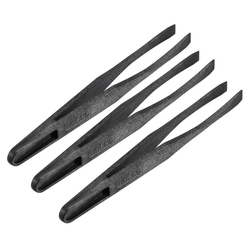 uxcell 93308 Plastic Anti-static Tweezers, Precision Flat Tip for Craft DIY Beauty Electronics Repair Tool Black 3 Pcs 93308 - Image 1