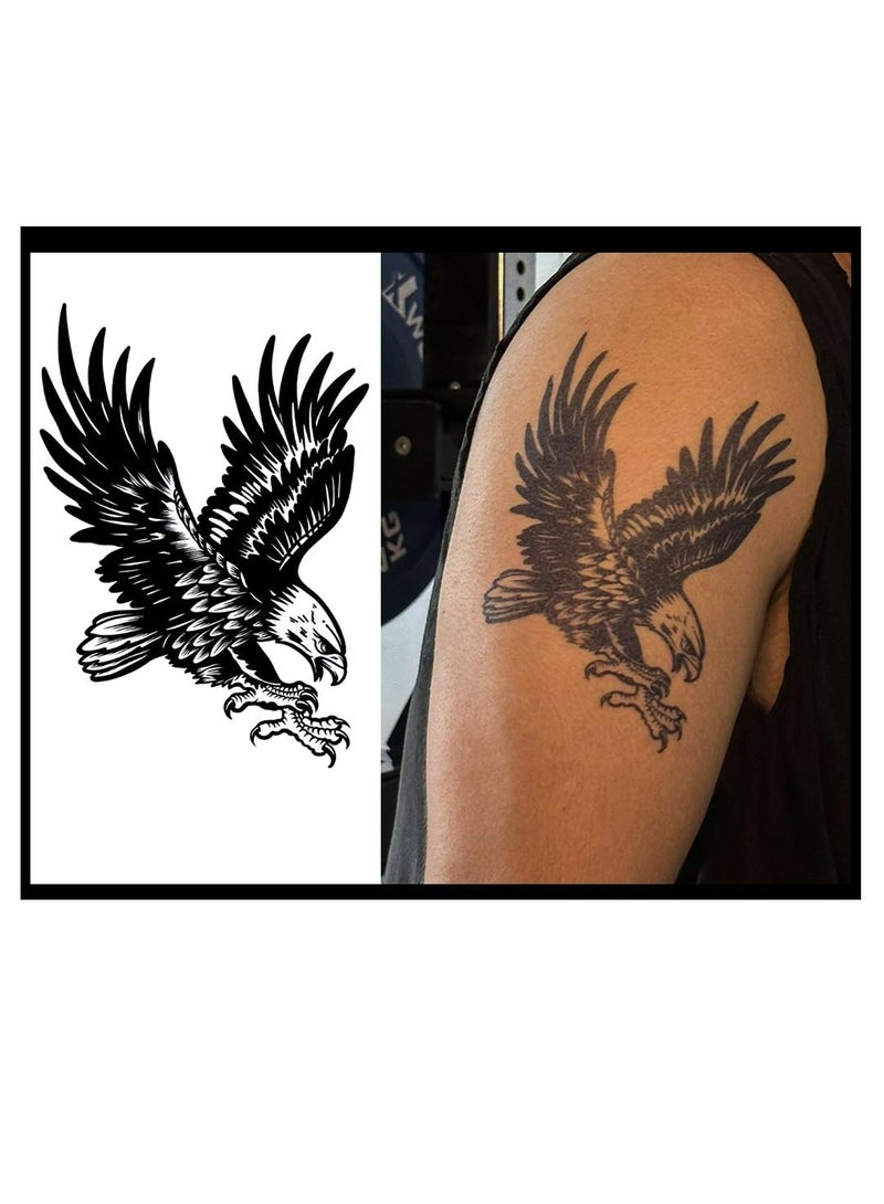 Generic Semi-Permanent Large Eagle Design Tattoo Tech, 2 Sheets, Adult Art, Lasts 1-2 Weeks, Waterproof, Realistic Appearance, Non-Adhesive, No Glare  - Image 1