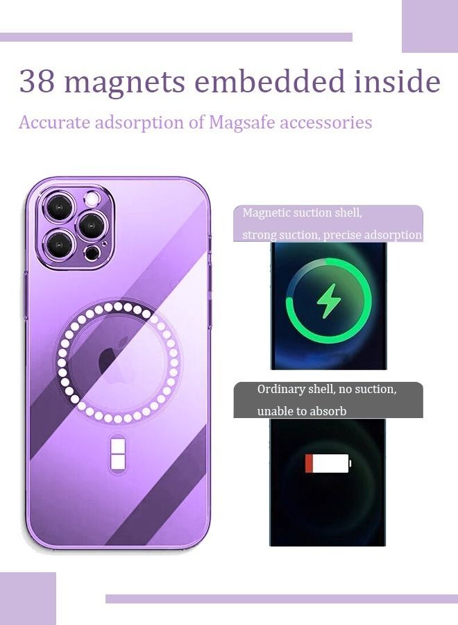 iPhone 14 Pro Max Magnetic Case Support MagSafe Charger Wireless Anti-Scratch Shockproof Clear Four Corner Cushion Screen Protector Anti-Dropping Full Body Protection Cover Purple  - Image 4