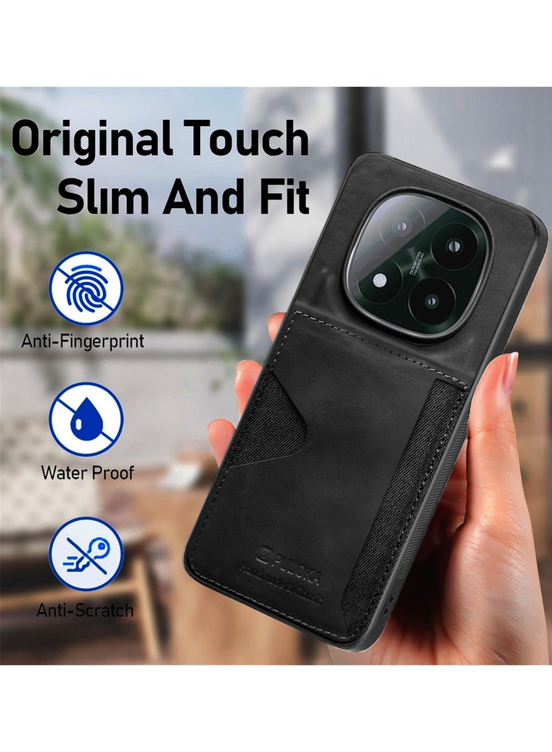 PULOKA Xiaomi Redmi Note 14 Pro+ 5G 2025 PULOKA Card Holder Skin-feel PU Leather Back Silicone Sides Case Cover - Black - Image 2