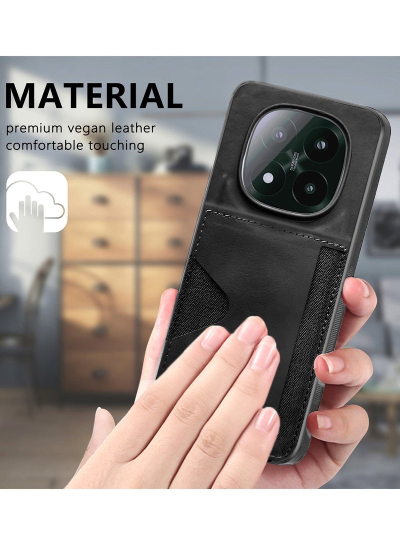 PULOKA Xiaomi Redmi Note 14 Pro+ 5G 2025 PULOKA Card Holder Skin-feel PU Leather Back Silicone Sides Case Cover - Black - Image 4