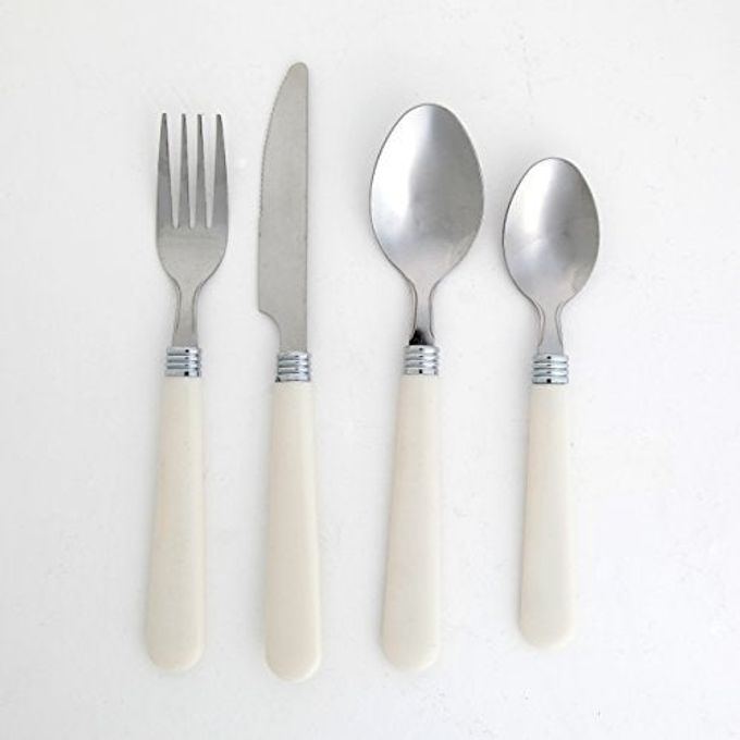 GIBSON Sensations 16-Piece Stainless Steel Flatware Set With Metal Caddy Includes Knives, Forks, Large & Small Spoons Durable, Dishwasher Safe Silverware For Everyday Dining (White) - Image 2