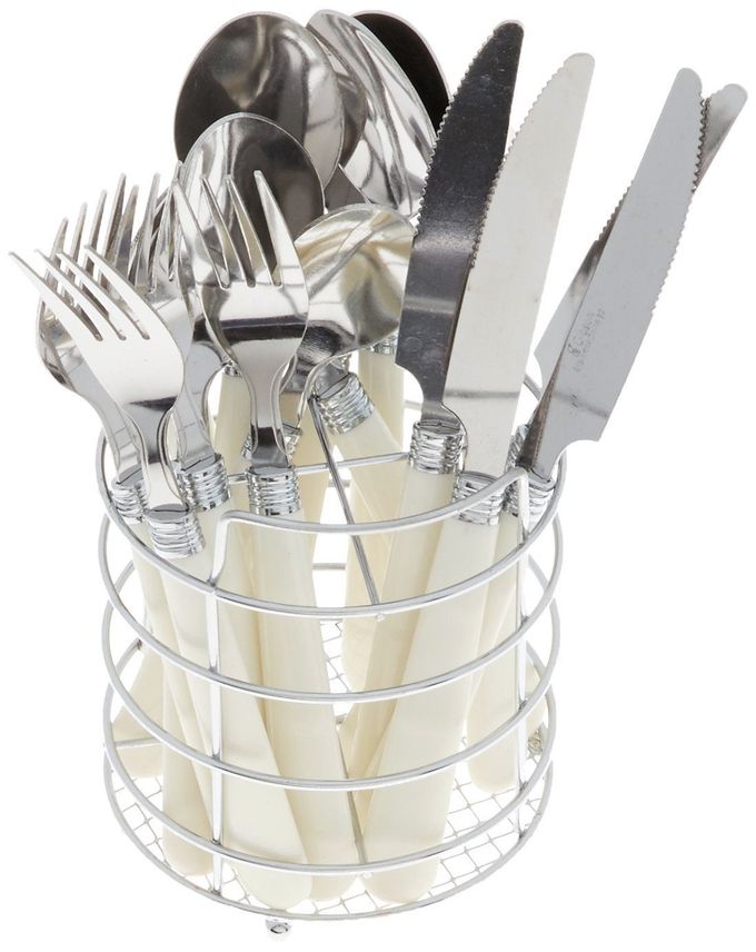GIBSON Sensations 16-Piece Stainless Steel Flatware Set With Metal Caddy Includes Knives, Forks, Large & Small Spoons Durable, Dishwasher Safe Silverware For Everyday Dining (White) - Image 1