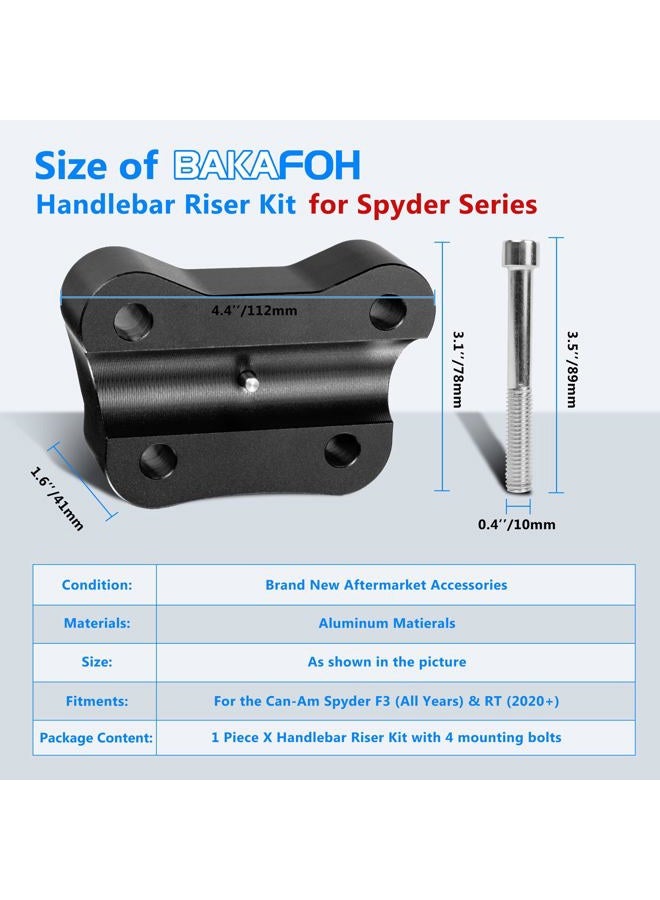 Bakafoh Aluminum 1 1/4" Rise Handlebar Riser Kit For Can Am Spyder F3 / F3-L F3-S F3-T (All Years), Rt Rt-L (2020+) Handle Bar Accessories - Image 4