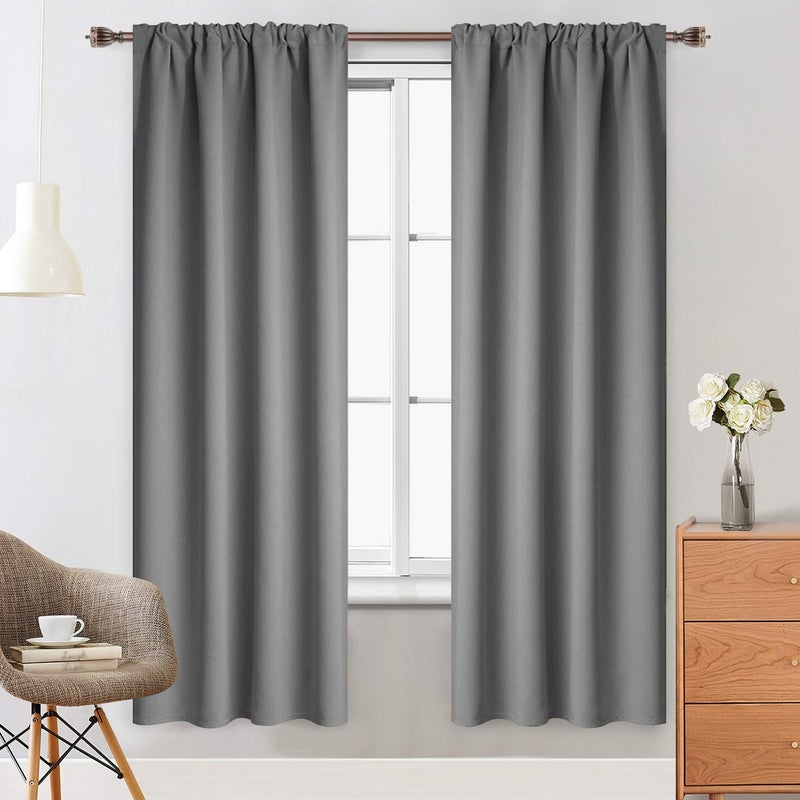 Yakamok Room Darkening Gray Blackout Curtains Thermal Insulated Rod Pocket Curtain Panels for Bedroom 38W x 72L Grey 2 Panels