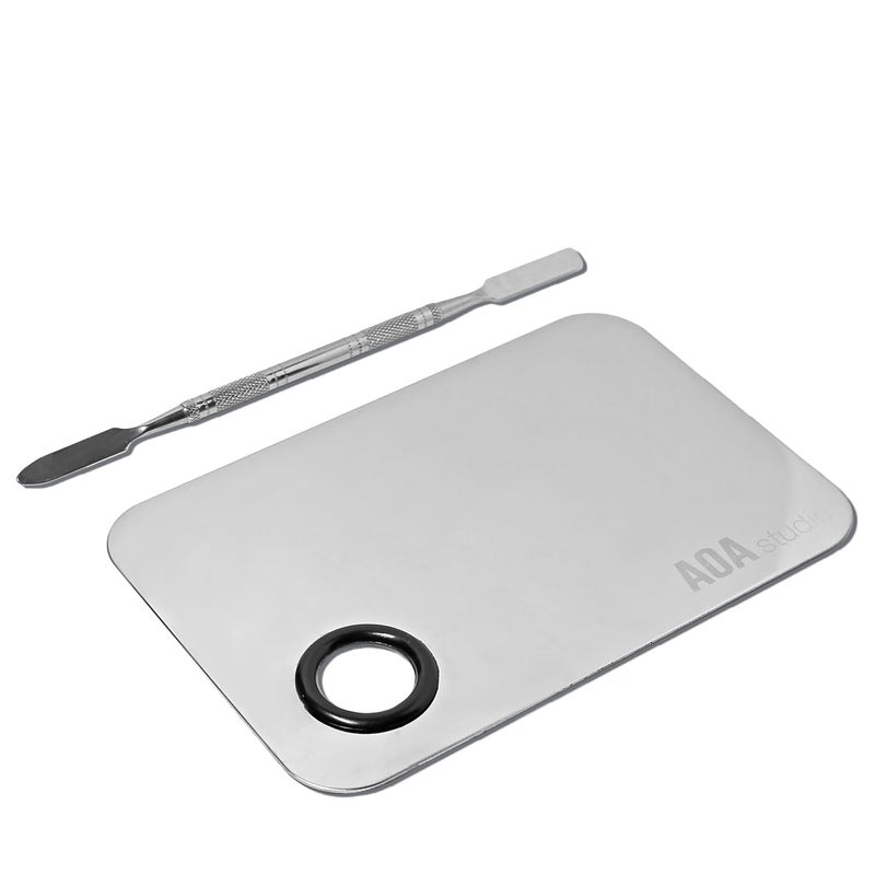 AOA Studio Stainless Steel Makeup Mixing Palette for Beauty Costmetic with Spatula Eye Lip Face Makeup 6 x 4 inch Silver - Image 2