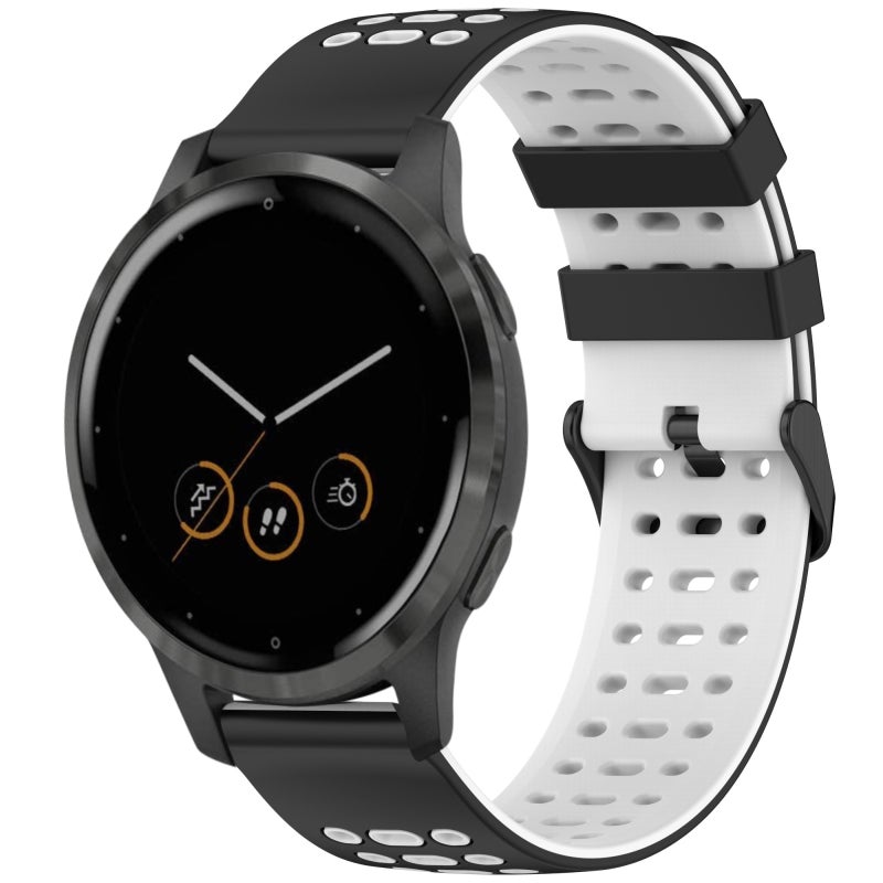 S-TOP For Garmin Watch 22mm Three Rows Hole Two Color Silicone Watch Band(Black+White) - Image 1