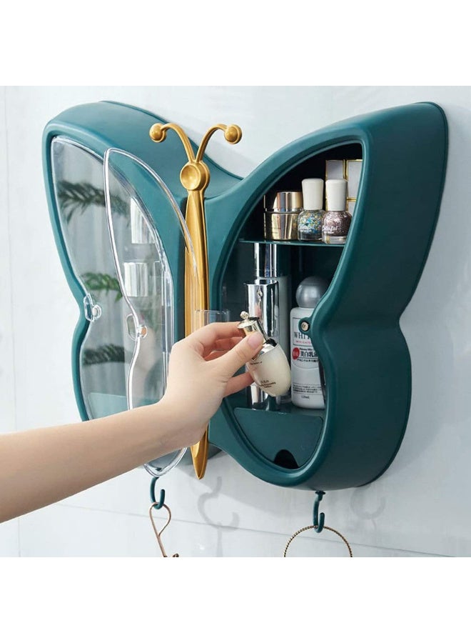1pcs Butterfly Shape Wall-Mounted Makeup Organizer Punch-Free Bathroom Cosmetic Storage Box Dustproof Waterproof Bathroom Beauty Rack - Image 3