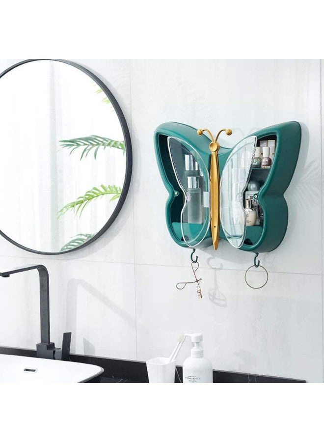 1pcs Butterfly Shape Wall-Mounted Makeup Organizer Punch-Free Bathroom Cosmetic Storage Box Dustproof Waterproof Bathroom Beauty Rack - Image 4