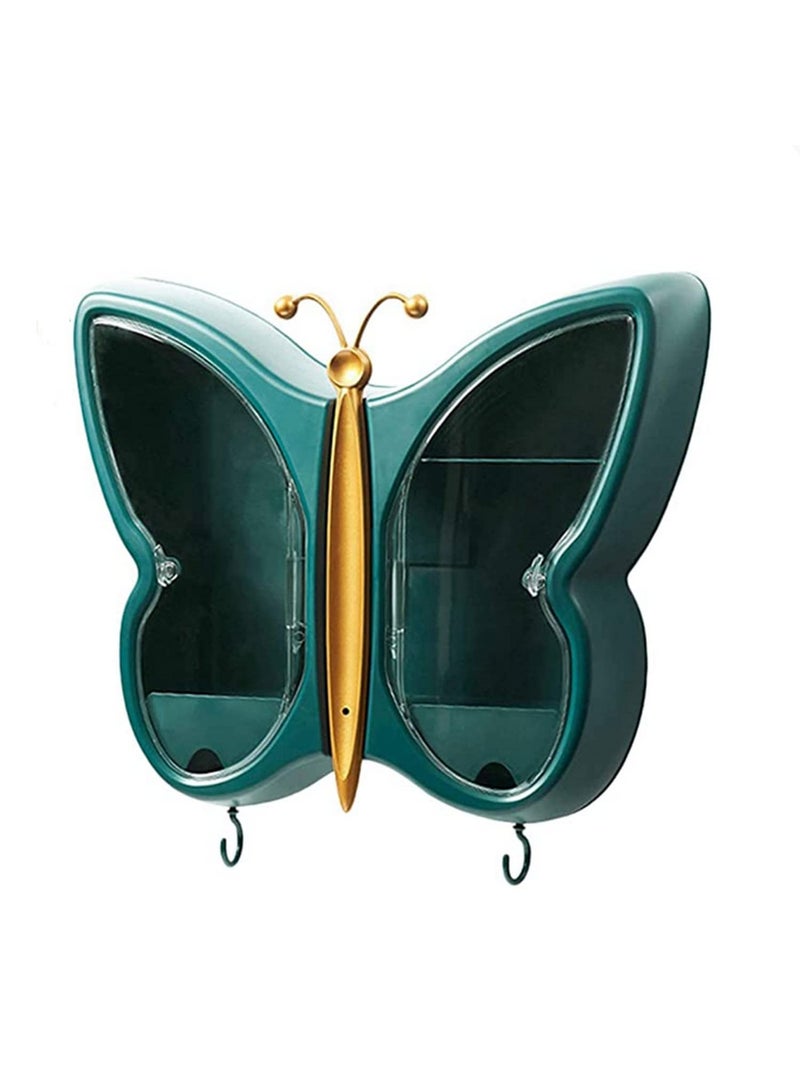 1pcs Butterfly Shape Wall-Mounted Makeup Organizer Punch-Free Bathroom Cosmetic Storage Box Dustproof Waterproof Bathroom Beauty Rack - Image 1