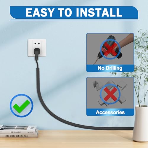 UOMTFAI Wall Cord Hider 78 Inch - Self-Adhesive Wire Cover Raceway for Walls, Flexible PVC Cable Concealer for Home and Office, W0.59 H0.39in - Black - Image 2